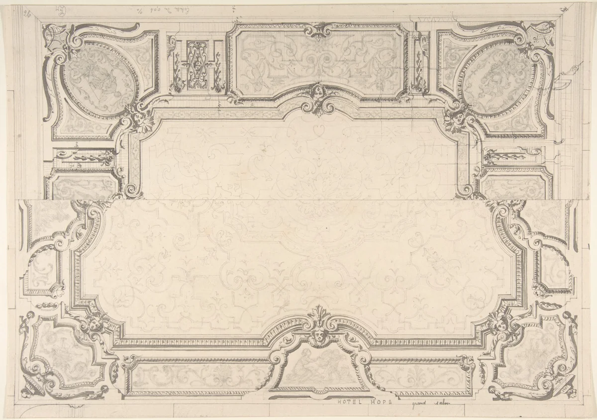 Design for Grand Salon Ceiling, Hôtel Hope by Jules-Edmond-Charles Lachaise, drawing, 1867