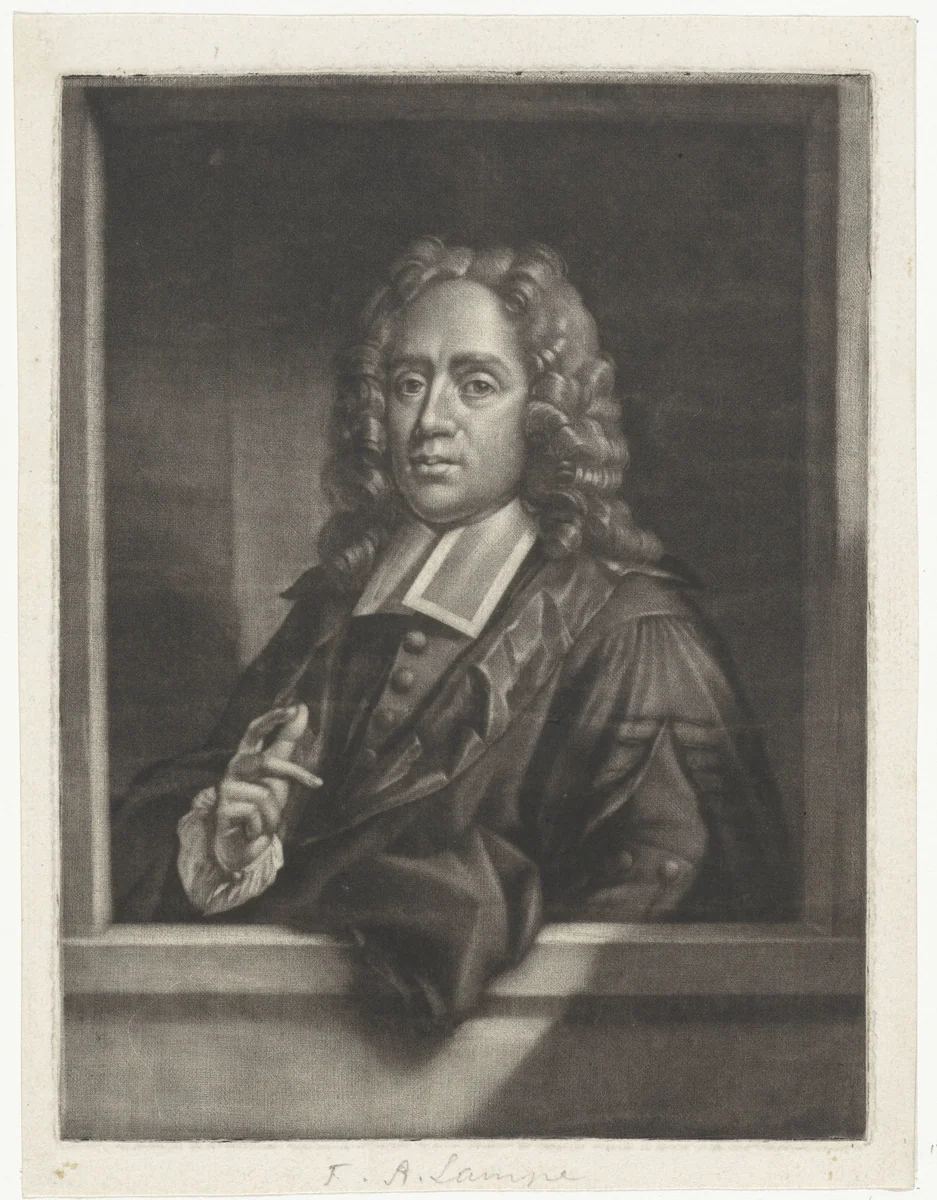 Portret van Friedrich Adolph Lampe by Hendrik Pothoven, print, 1748