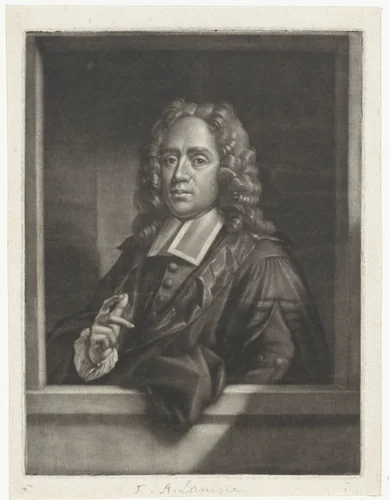 Portret van Friedrich Adolph Lampe by Hendrik Pothoven, print, 1748