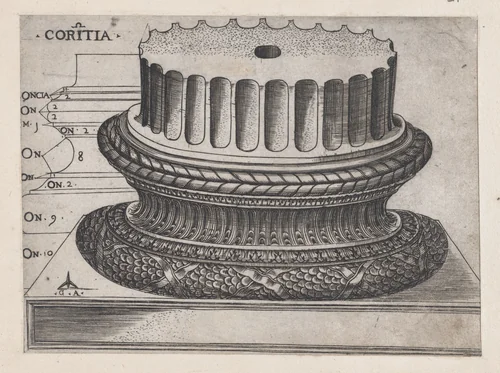 Corinthian base, from "Speculum Romanae Magnificentiae" by Monogrammist G.A. with the Caltrop, print, 1534-1540