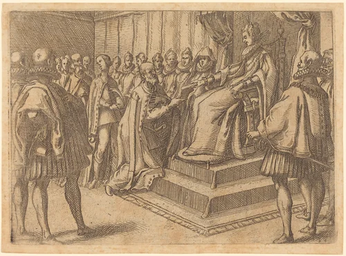 Reception of the Envoy of Poland by Jacques Callot, print, 1612