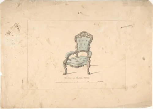 Design for Armchair, François Premier Style by Robert William Hume, drawing, 1835-1900