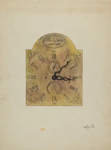 Grandfather Clock Dial by Geoffrey Holt, index of american design, 1936