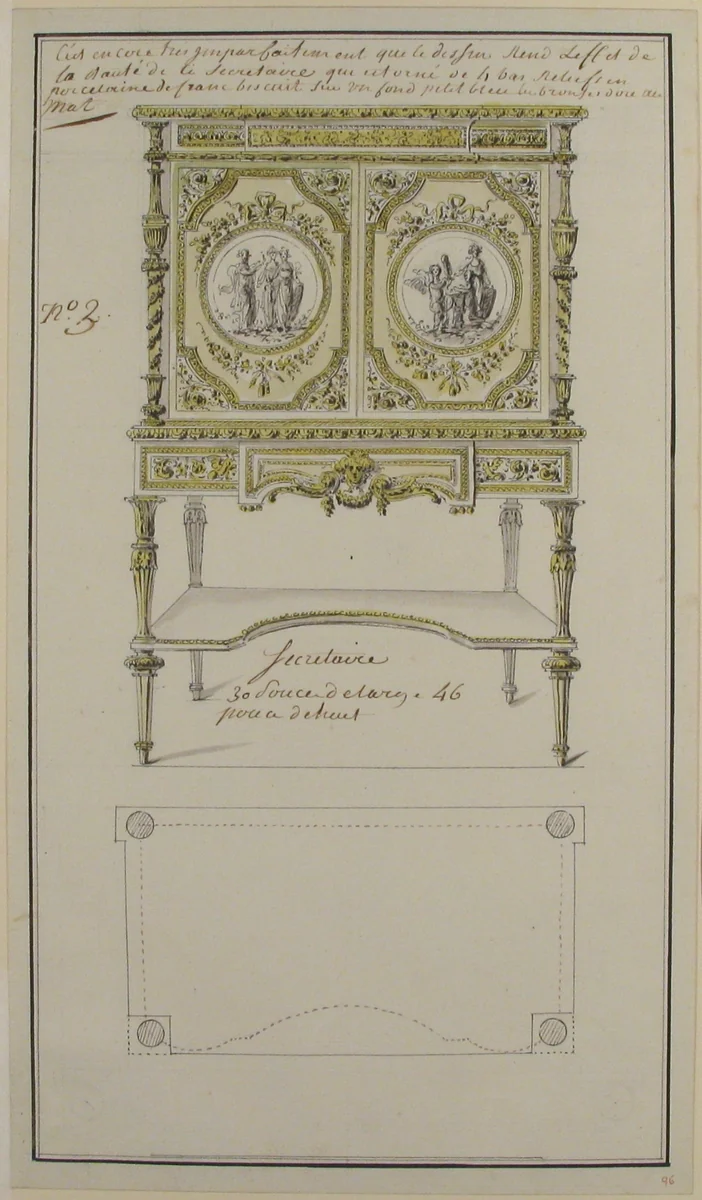Design for a Secretary by anonymous, drawing, 1765-1790