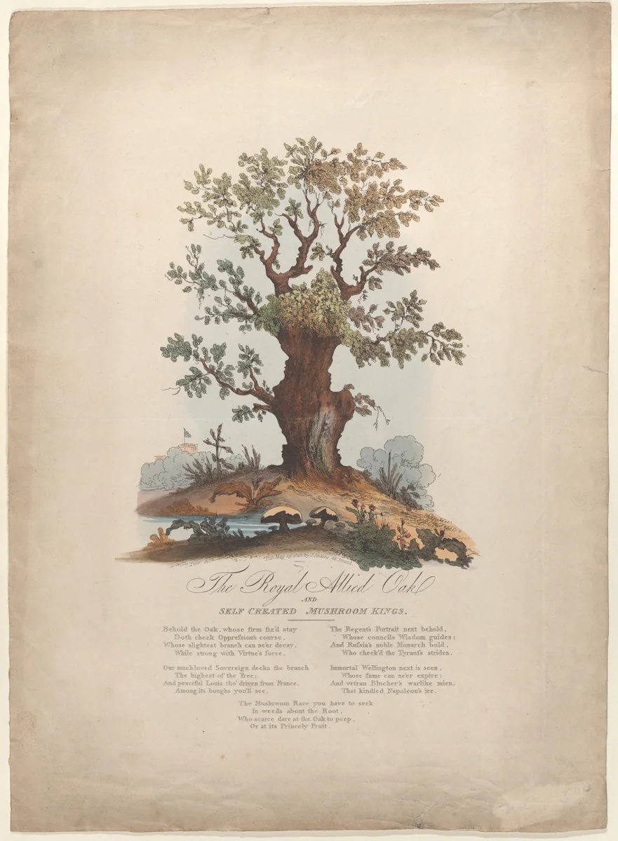 The Royal Allied Oak and Self-Created Mushroom Kings by William Heath, print, 1815