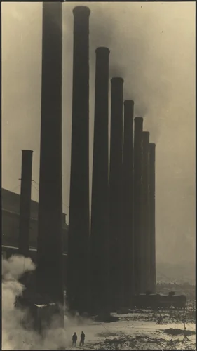 The Towering Smokestacks of the Otis Steel Co., Cleveland by Margaret Bourke-White, photograph, 1927