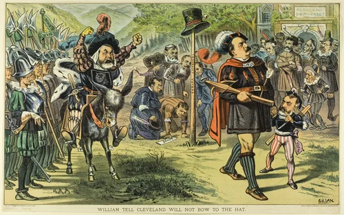 William Tell Cleveland Will Not Bow to the Hat, from Puck by Bernard Gillam, print, 1883