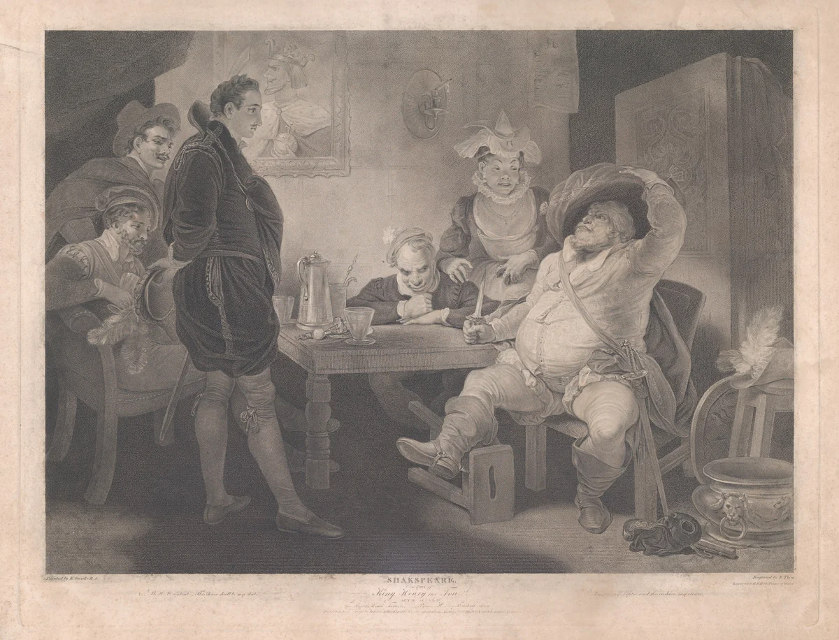 Falstaff, Prince Henry and Poins at the Boar's Head Tavern (Shakespeare, King Henry the Fourth, Part 1, Act 2, Scene 4) by Robert Thew, print, 1796