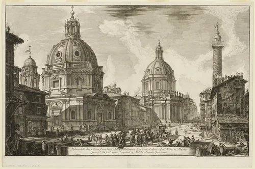 View of Two Churches, One Called 1. S. Maria di Loreto, the other 2. The Name of Mary, near 3. Trajan's Column. 4. The ascent to the Quirinal, from Views of Rome by Giovanni Battista Piranesi, print, 1762