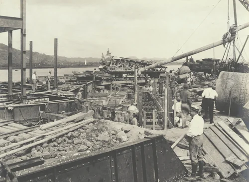 Balboa Terminals. Unloader Wharf. Pouring Piers in Cofferdam by Unidentified Photographer, photograph, 1916