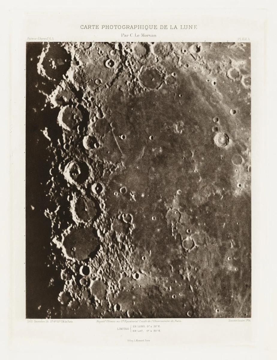 Carte photographique de la lune, planche XIX.A (Photographic Chart of the Moon, plate XIX.A) by Charles Le Morvan, photograph, 1907-1914