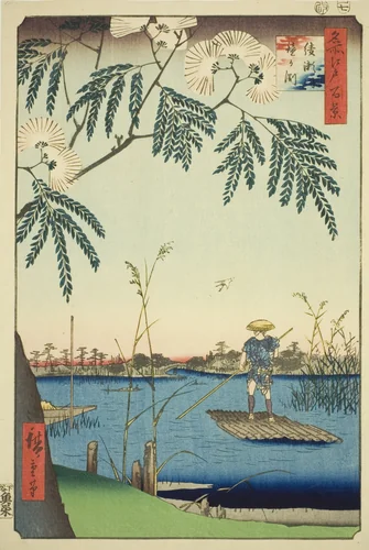 Ayase River and Kanegafuchi (Ayasegawa Kanegafuchi), from the series "One Hundred Famous Views of Edo (Meisho Edo hyakkei)" by Utagawa Hiroshige (歌川広重), print, 1857