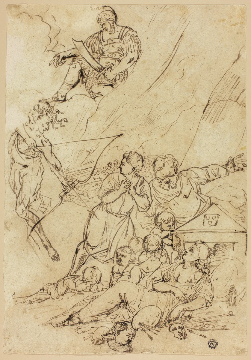Mars Sending Gorgon to Slay the Arts by Pietro Testa, drawing, 1632-1700