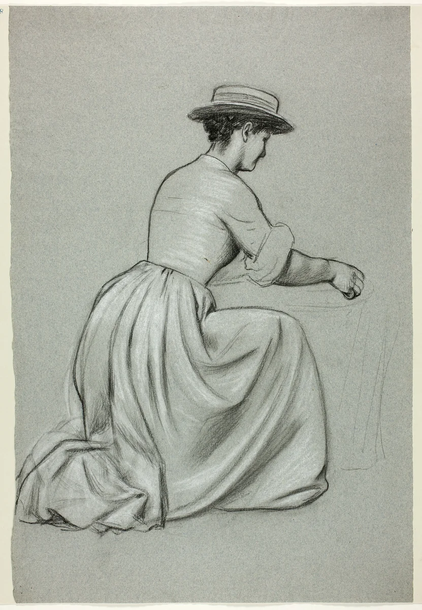 Kneeling Woman with Straw Hat by Henry Stacy Marks, drawing, 1849-1898