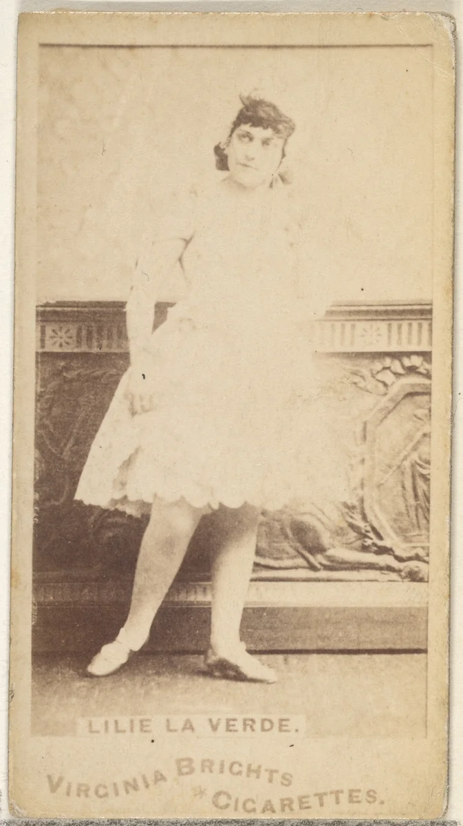 Lilie La Verde, from the Actors and Actresses series (N45, Type 1) for Virginia Brights Cigarettes by Allen & Ginter, photograph, 1885-1891