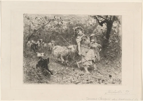 Jeunes bergers des environs de Chieti (Shepherd Children outside Chieti) by Francesco Paolo Michetti, print, 1875