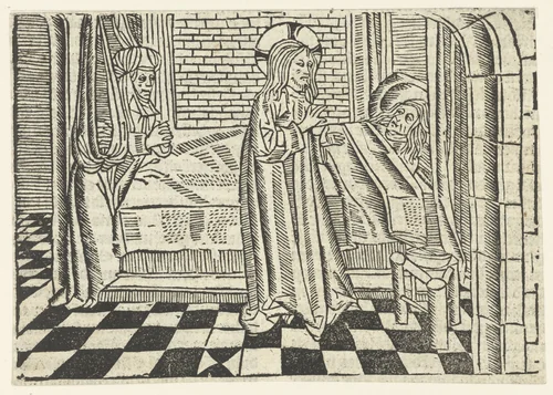 Christus wekt de dochter van Jaïrus op by Unknown, print, 1480-1500