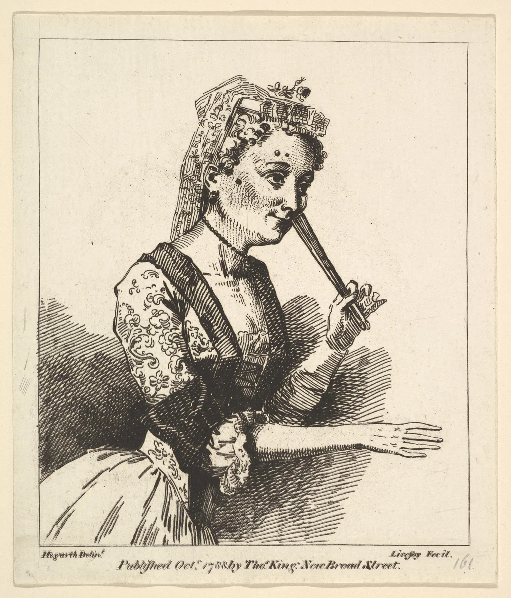 Surprised Woman from Hogarth's "Morning" by Richard Livesay, print, 1788