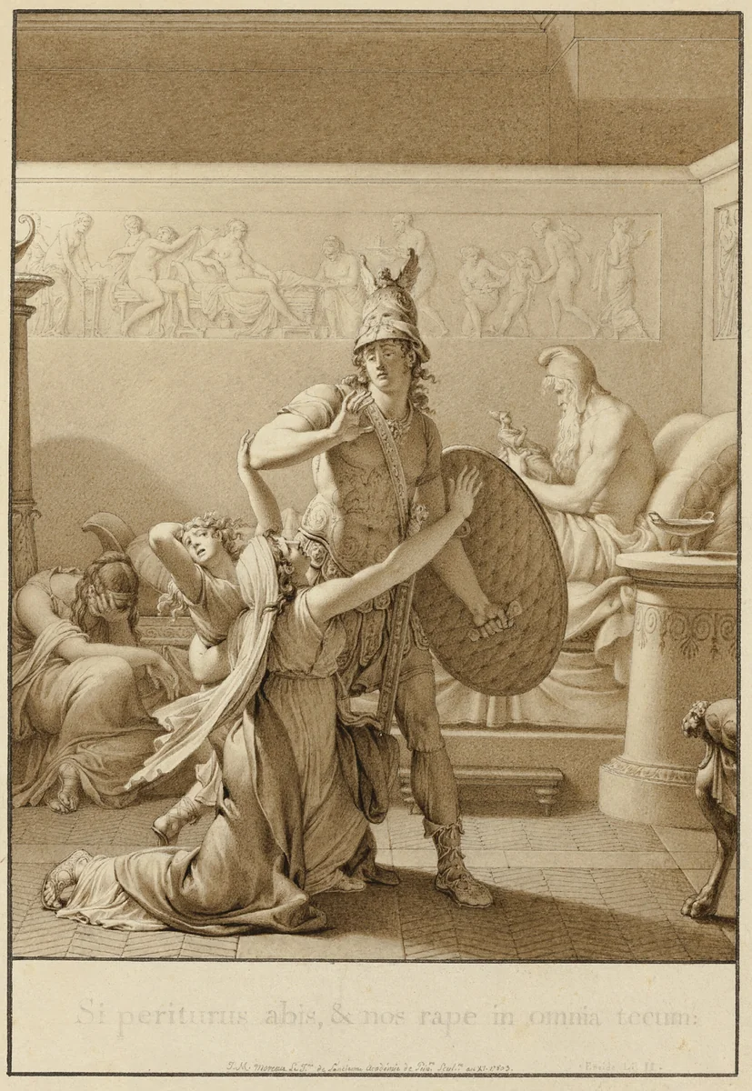 Creusa Pleads with Aeneas as He Leaves for War by Jean Michel Moreau, drawing, 1803