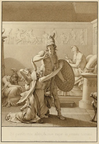 Creusa Pleads with Aeneas as He Leaves for War by Jean Michel Moreau, drawing, 1803