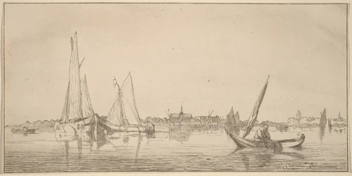 River with Town by Cornelis Ploos van Amstel, print, 1775