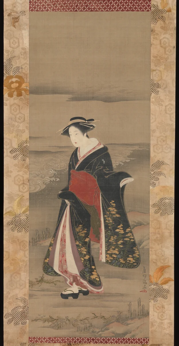 Beauty by the Shore by Kubo Shunman (窪俊満), painting, 1767-1799