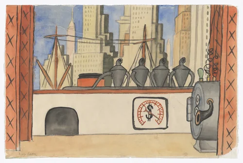 Set design for scene four of the ballet H.P. (Horsepower) by Diego Rivera, drawing, 1927