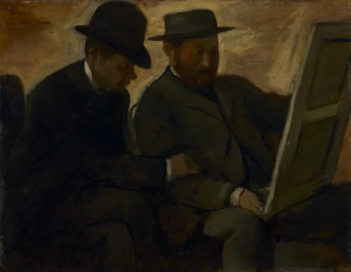 Paul Lafond and Alphonse Cherfils Examining a Painting by Edgar Degas, painting, 1873-1885