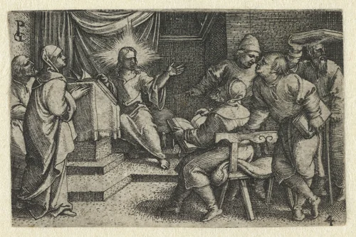 Christus onderwijst schriftgeleerden in de tempel by Unknown, print, 1534-1535