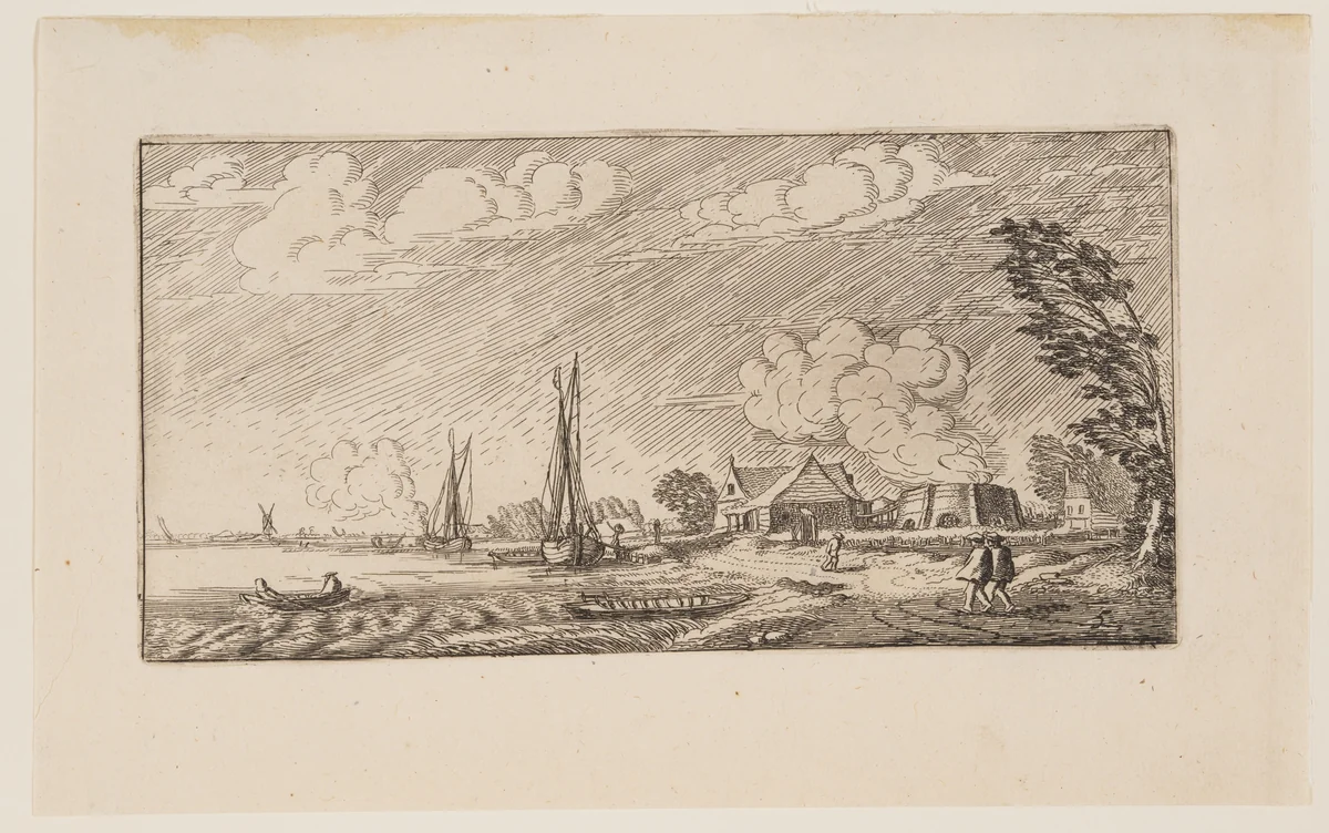 Lime-Kiln in Stormy Weather, from Six Landscapes by Jan van de Velde, print, 1613-1640