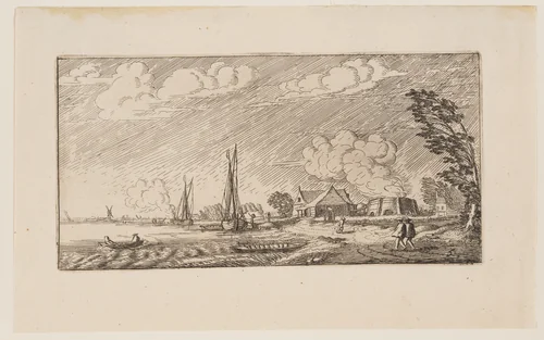 Lime-Kiln in Stormy Weather, from Six Landscapes by Jan van de Velde, print, 1613-1640