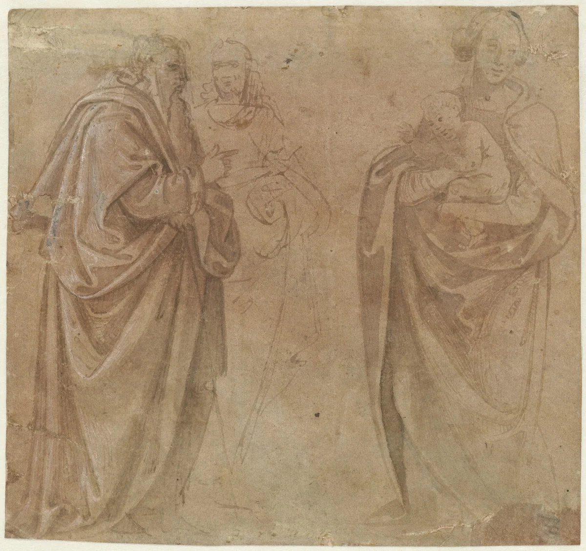 Staande Madonna met twee heiligen by Bartolommeo, drawing, 1485-1500