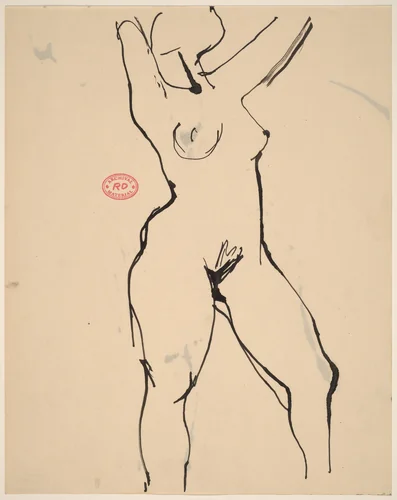 untitled [standing female nude with arms raised] by Richard Diebenkorn, drawing, 1955-1967