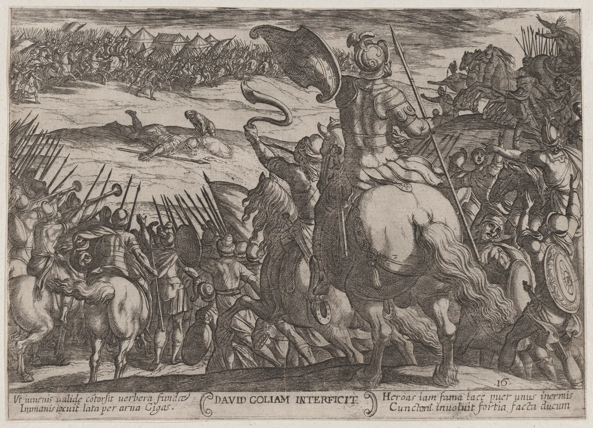 Plate 16: David Killing Goliath, from "The Battles of the Old Testament" by Antonio Tempesta, print, 1585-1615
