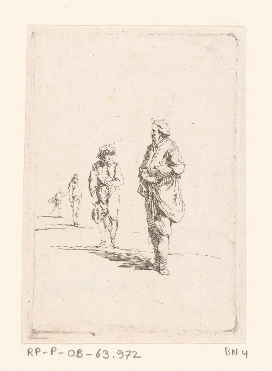 Vier staande mannen by Jacques-Philippe Le Bas, print, 1736