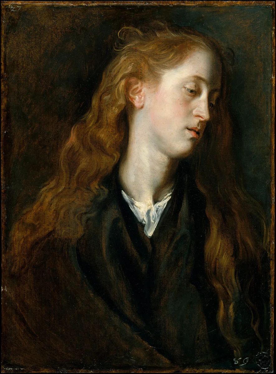 Study Head of a Young Woman by Anthony van Dyck, drawing, 1618-1620