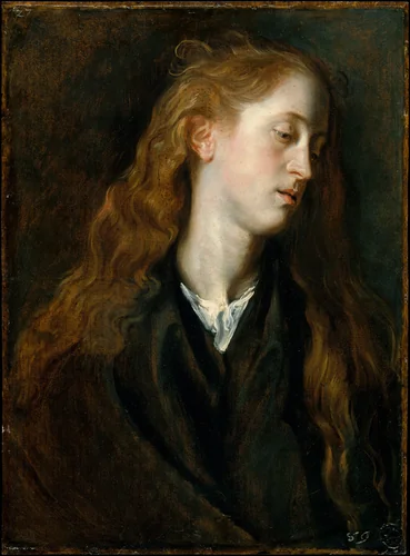 Study Head of a Young Woman by Anthony van Dyck, drawing, 1618-1620