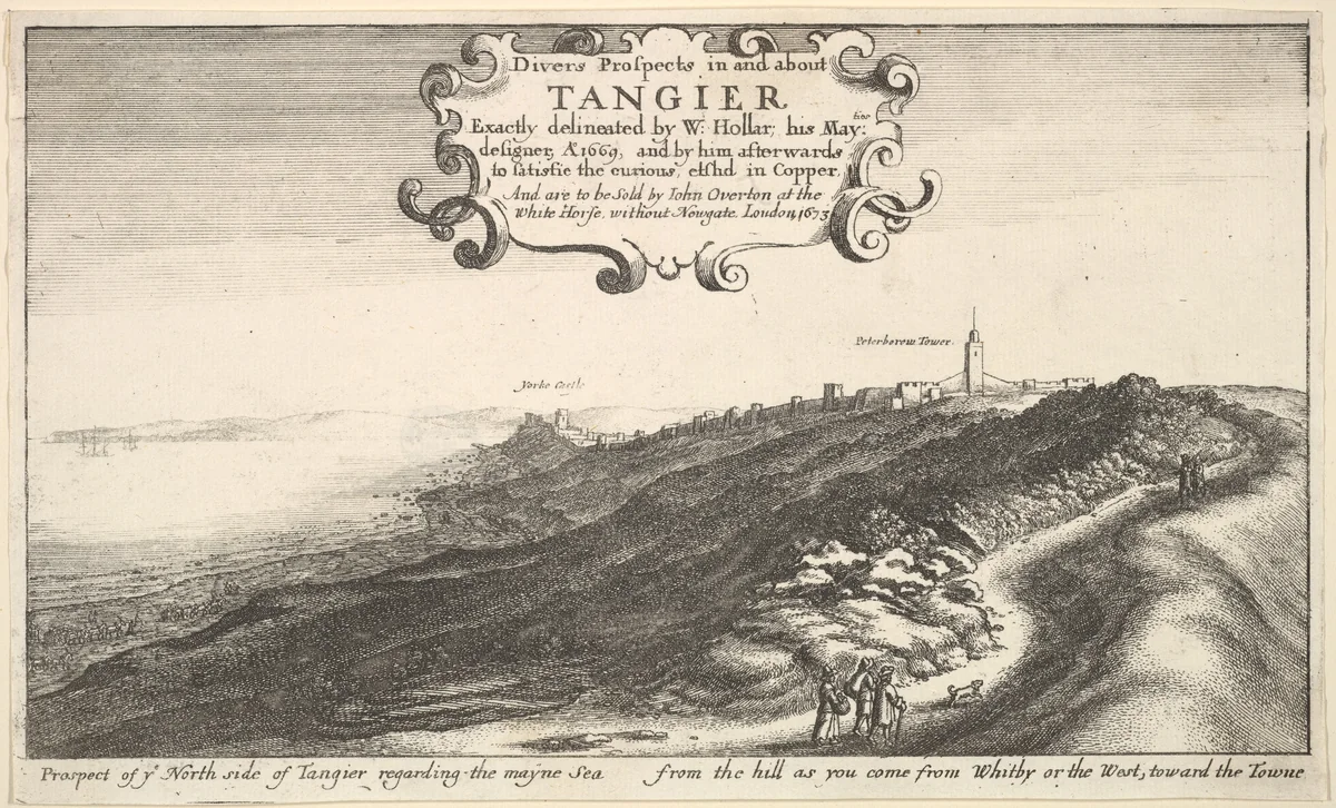 Prospect of ye North side of Tangier regarding the mayne Sea from the hill as you come from Whitby or the West, toward the Towne, from "Views of Tangier" by Wenceslaus Hollar, print, 1673