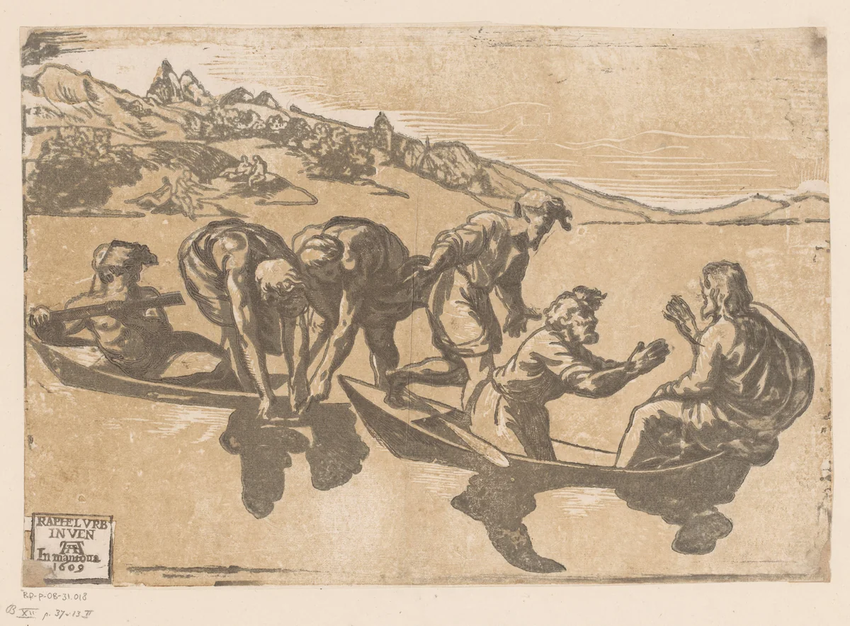 Wonderbare visvangst by Ugo da Carpi, print, 1609