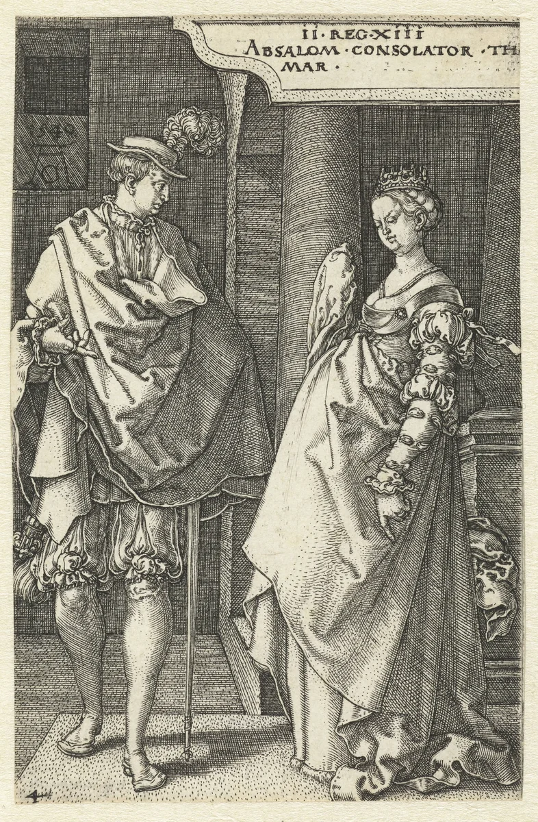 Absalom troost Tamar by Unknown, print, 1540