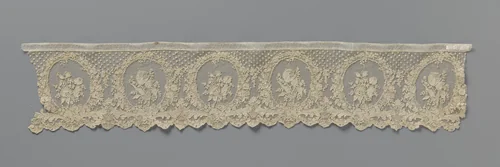 Strook naaldkant met tulp en rozentak in medaillons by anonymous, other, 1850-1860