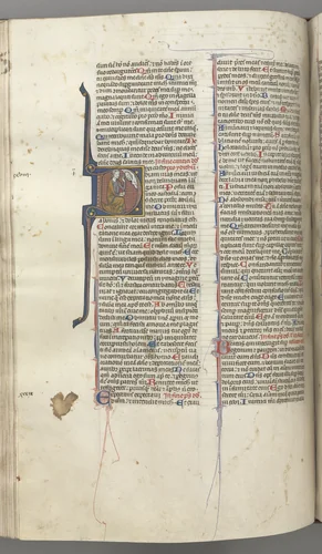 Fol. 220v, Psalm 38, historiated initial D, David kneeling, gesturing to the bust of God above by Unknown, book, 1270-1300