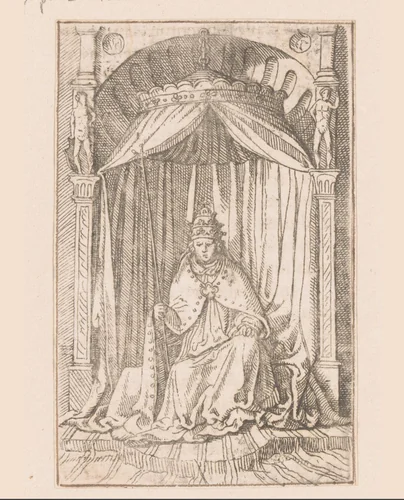 Paus Leo X zittend op troon by Caspar Merian, print, 1516