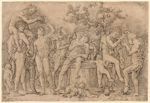 Bacchanal with a Wine Vat by Andrea Mantegna, print, 1470-1480