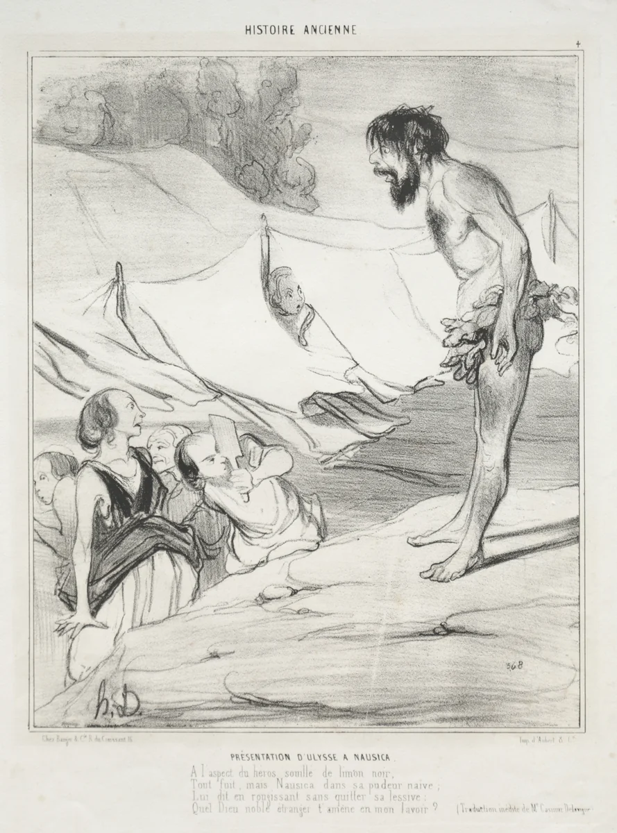 Introduction of Ulysses to Nausica by Honoré Daumier, print, 1842