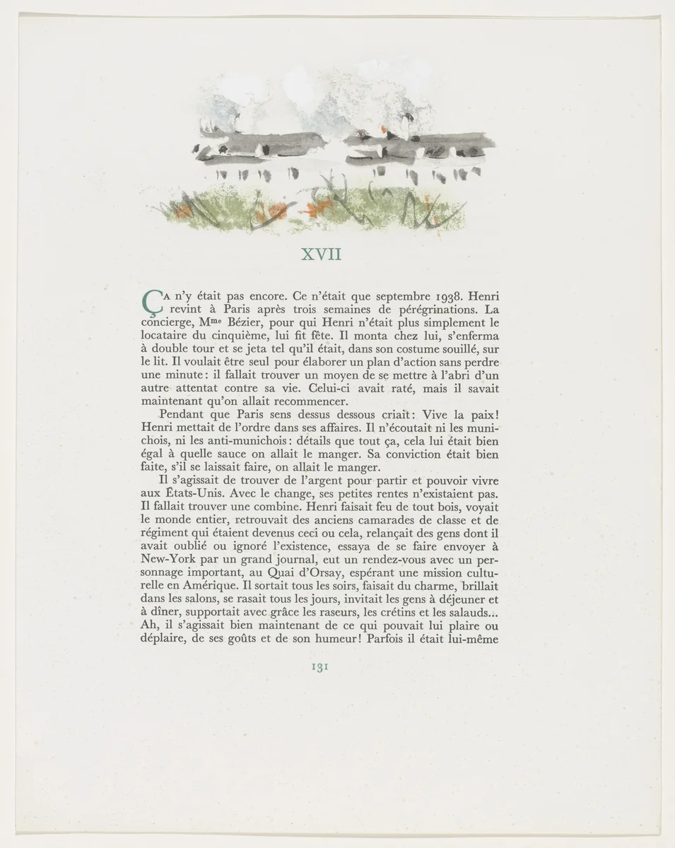 Headpiece (page 131) from Mille Regrets (A Thousand Regrets) by Christian Bérard, illustrated book, 1947