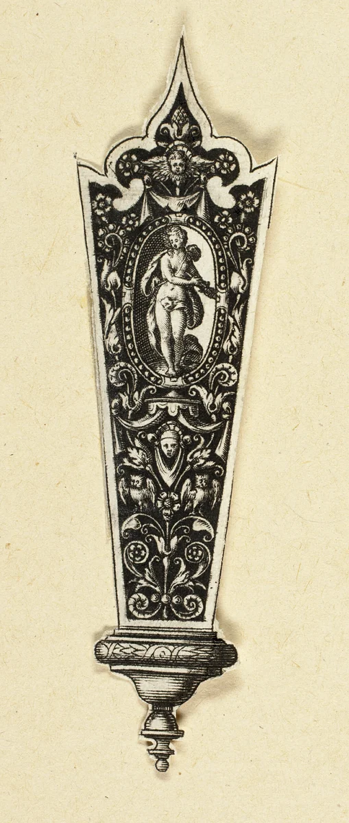 Knife Handle (Lucretia) by Theodor de Bry, print, 1583-1593