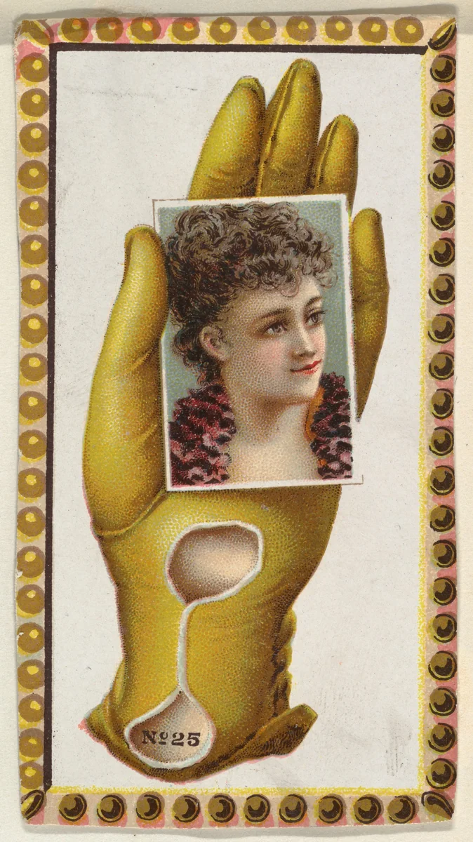 Card Number 25, cut-out from banner advertising the Opera Gloves series (G29) for Allen & Ginter Cigarettes by Allen & Ginter, print, 1885-1895