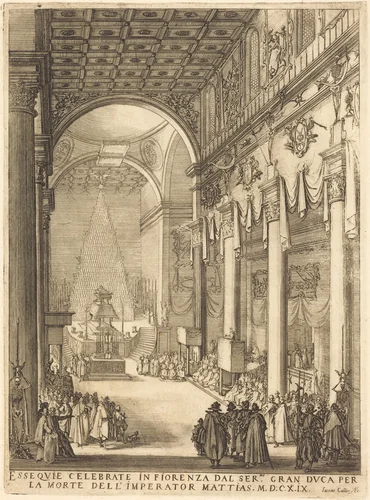 The Catafalque of the Emperor Mathias by Jacques Callot, print, 1619