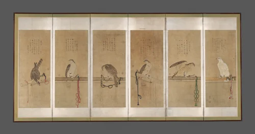 Tethered Hawks by Soga Chokuan, painting, 1590-1610